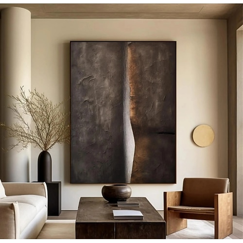 Handgemaltes Ölgemälde auf Leinwand, Wanddekoration, braun, minimalistisch, abstrakt, für die Heimdekoration, auf Keilrahmen gespannt / gerollt, rahmenlos, ungespannt Image