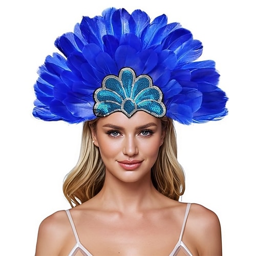 Rio Carnival Samba Accessoires Roter und schwarzer Federkopfschmuck für Frauen - Pailletten Strass Showgirl Kostüm Haarschmuck - Mardi Gras Festival Tanz Accessoire Brasilien Festival Auftritt Kostüm