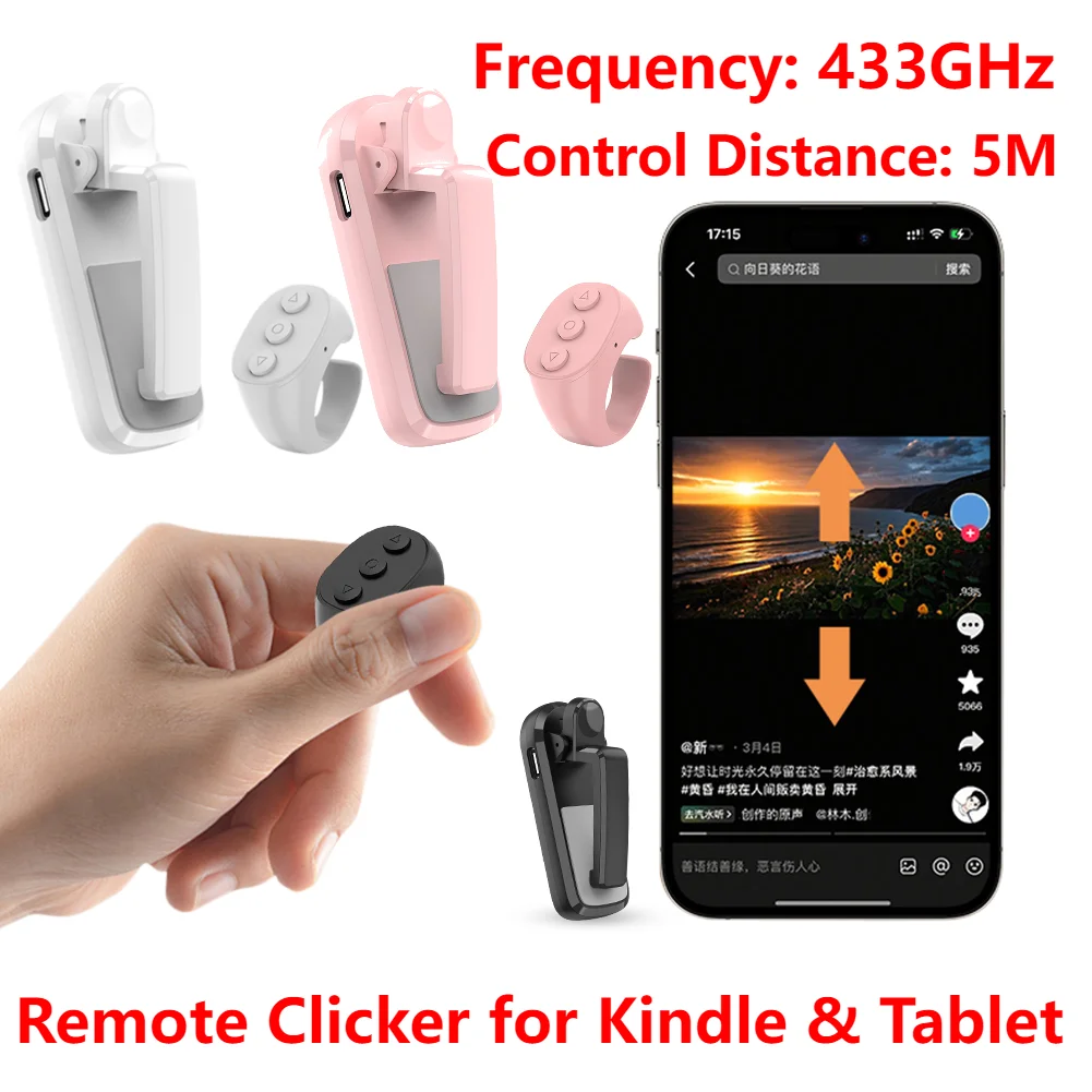 Seitenwender mit Fernbedienung, leichter Fingerspitzenring, RC-Seitenwender, kabellose Fernbedienung für Tablets, Seite für E-Book-Clicker-Zubehör Image