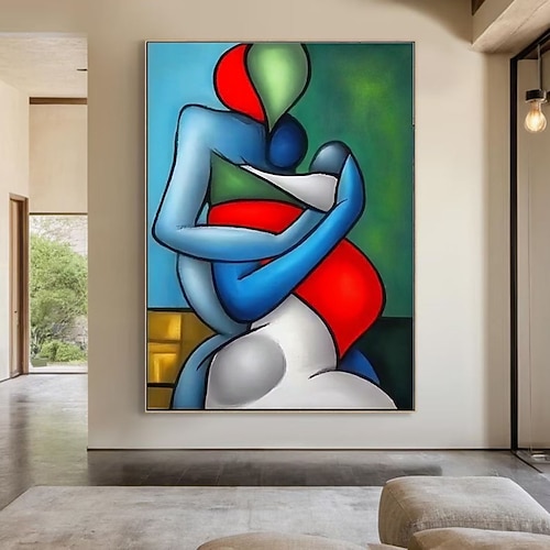 Originales Ölgemälde, handgemaltes Paarbild auf Leinwand, luxuriöse Wandkunst, abstraktes Gemälde von Mann und Frau, die sich umarmen, individuelle Wanddekoration fürs Wohnzimmer Image