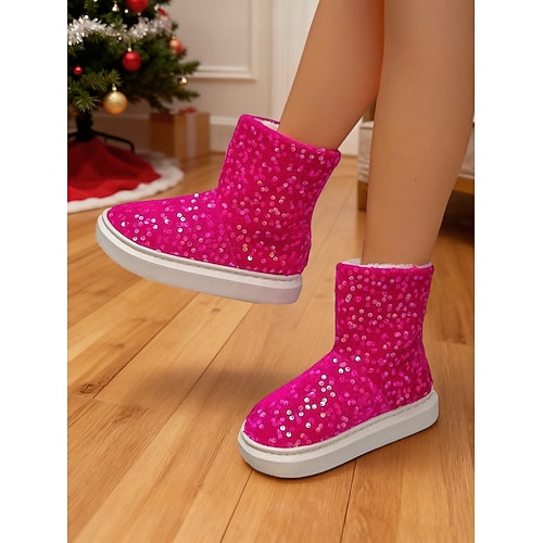 Glitzernde, lila Pailletten-Ankle-Boots für Damen – funkelnde Winterstiefeletten mit warmem Fleecefutter für Zuhause Schlafzimmer, Partys, Clubbesuche Freizeit Image