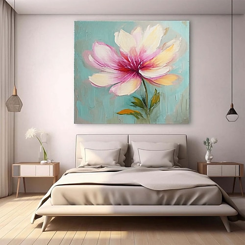 Handgemaltes rosa Blumenbild im Ölgemälde-Stil, Leinwandbild, Wandbehang, Wohnzimmerdekoration, modernes Design, florale Kunst Image