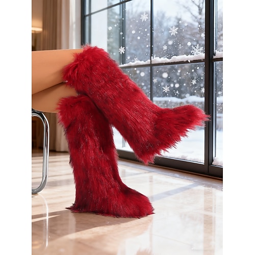 Pinkfarbene kniehohe Schneestiefel für Damen aus Kunstfell – stilvolles Winterschuhwerk, trendige Freizeitstiefel für kaltes Wetter und Outdoor-Abenteuer Image