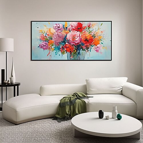 Wunderschönes florales Landschaftsgemälde auf Leinwand, modernes handgemaltes Blumenbild, extra großes Spachtelbild für die Wanddekoration Image