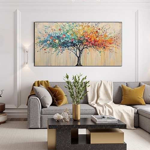 Handgefertigtes, originelles, strukturiertes, farbenfrohes Ölgemälde auf Leinwand, abstrakter Lebensbaum, Wandkunst für die Heimdekoration, ohne Innenrahmen (ohne Rahmen). Image