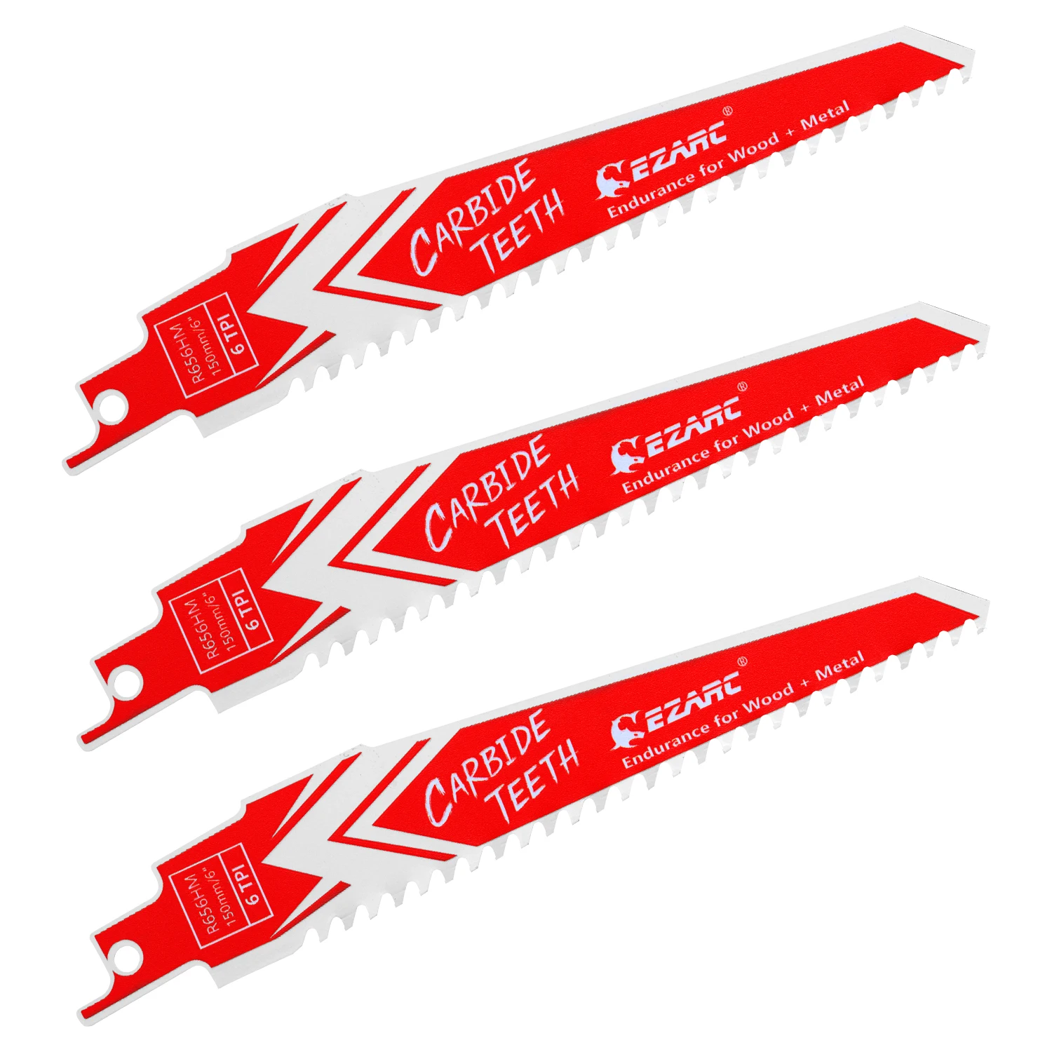 EZARC 3-teiliges Hartmetall-Säbelsägeblatt-Set für Hartholz und Metallabbruch R656HM&R956HM 150mm(6'') 225mm(9'') 6TPI Image