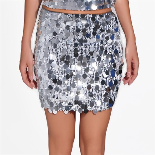 Samba Dancewear Damen Paillettenrock Glitzer Dehnbare Bodycon Mini Röcke Nacht Aus Party für Karneval Festival Party Performance Kostüm Image