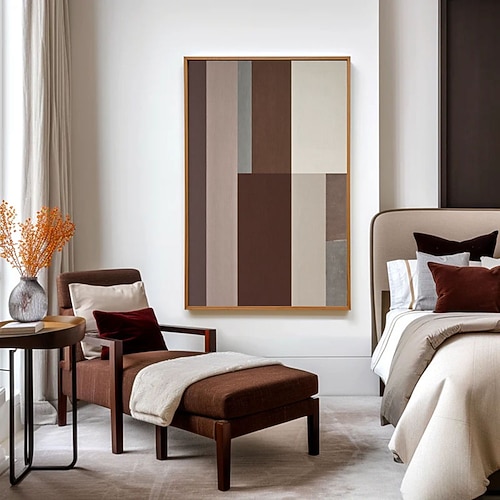 Handgefertigte abstrakte japanische Wandbilder in Beige, Braun und Schwarz, Wabi-Sabi-Stil, abstrakte japanische Kunst, minimalistisches Poster mit dicken Pinselstrichen Image