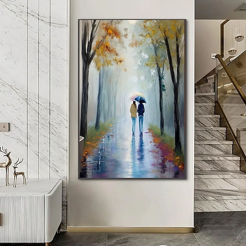 Handgemaltes romantisches Paar unter Sternenhimmel – Ölgemälde, Wandbild auf Leinwand, Poster, Dekoration für Zuhause, Küche, Büro oder andere Räume – Geschenk für Verliebte Image