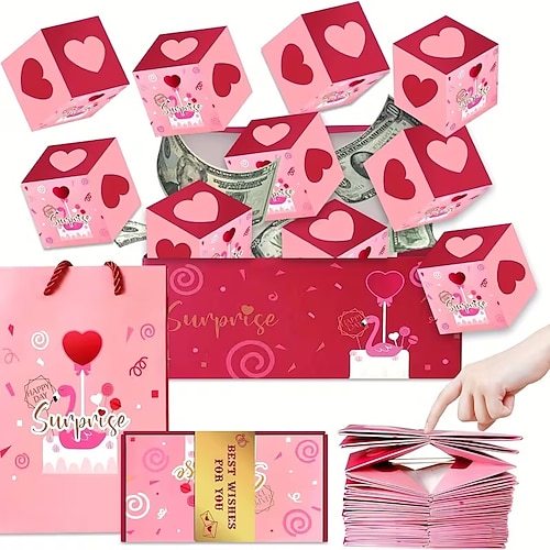 Explosionsgeschenkbox, Pop-up-Überraschungsbox für Geburtstage, Valentinstag, Weihnachten, Hochzeiten, Feste, Bargeldexplosion, luxuriöse rote Umschlagbox, Partygeschenkbox Image