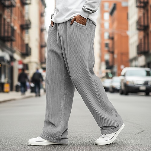 Herren Hose Cordhose Baggy-Hosen Freizeithose Gerade geschnittene Sweatpants Kordelzug Einfarbig Komfort Volle Länge Outdoor Lässig Täglich Mode Klassicher Stil Schwarz Weiß Mikroelastisch Image