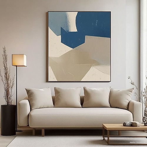 blau-beige Ölgemälde, handgemaltes Wandbild, blaue Texturmalerei, handgemalte Wabi-Sabi-Wandkunst, neutrales blaues Gemälde, beige Wandkunst, blaues Gemälde, abstrakte Wandkunst, Gemälde Image