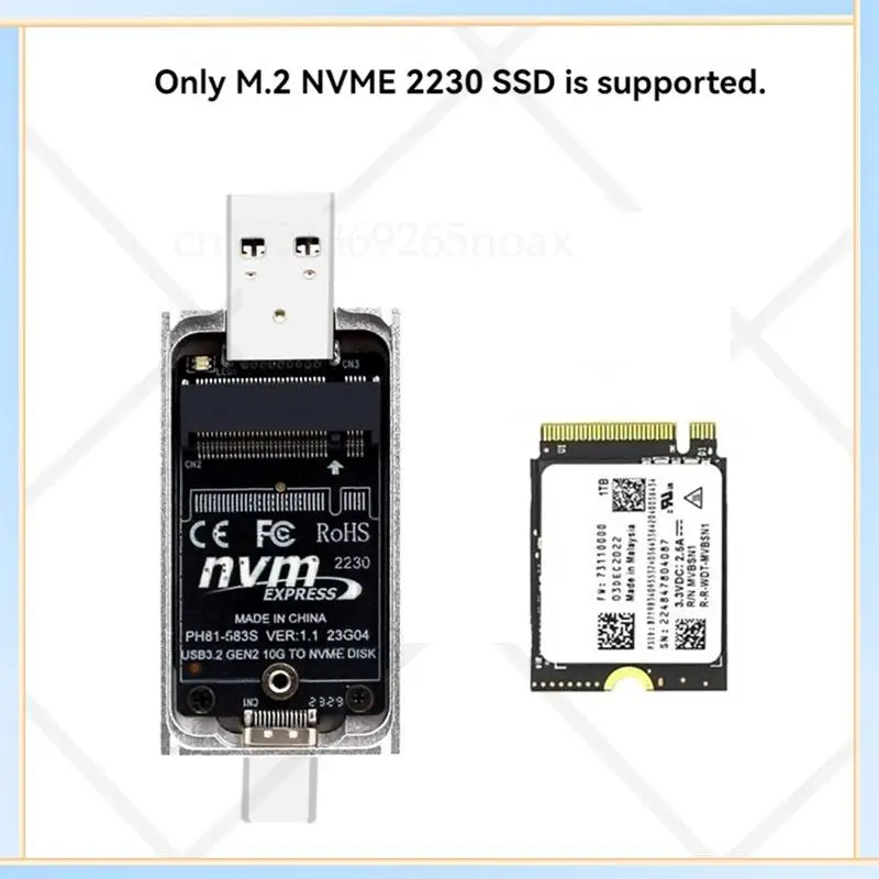 -SPOR M.2 NVME SSD-Gehäuse Externes Gehäuse USB 3.2 Gen2 10 Gbit/s Typ-A + Typ-C M2 NVME-Adapterbox Unterstützt 2230 M.2 NVME SSD Image