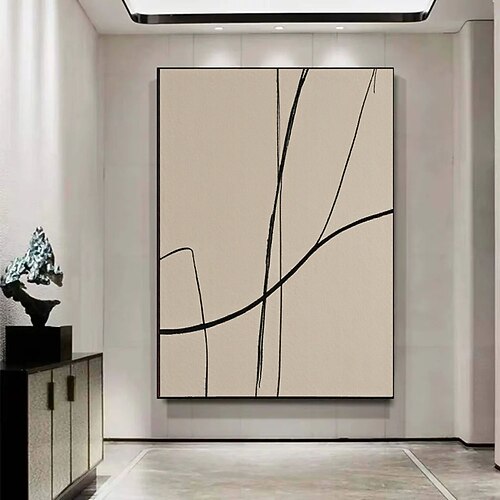 Handgemaltes abstraktes Linienkunstwerk in Beige-Braun, minimalistische Wanddekoration, minimalistische abstrakte Galeriewandkunst, Gemälde Image