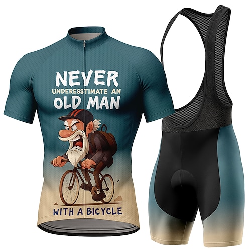 Herren Radtrikot Radtrikot mit Trägershorts Radtrikot-Set Kurzarm Sommer Gelb Blau Orange Cartoon Buchstaben Zahlen Fahhrad Sonnenschutz UV-beständig 3D-Polster Schnelltrocknend Reflektierende Image