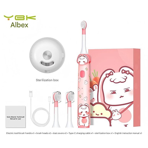 Elektrische Schallzahnbürste für Kinder (3-12 Jahre), weiche Borsten, vollautomatisch, wiederaufladbar, USB-Ladefunktion, sterilisiert und desinfiziert, kleine automatische Tiefenreinigung, Image