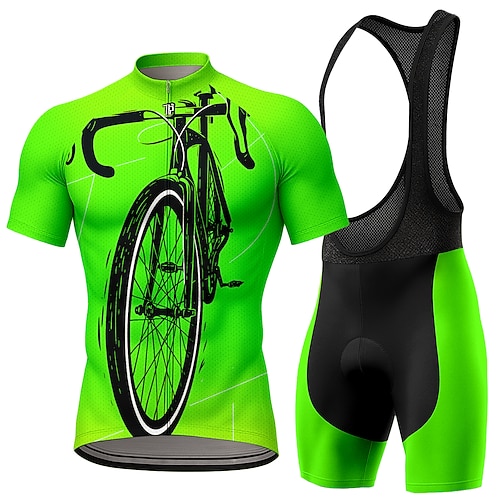 Herren Radtrikot mit Trägershorts Radtrikot-Set Kurzarm Mountainbike MTB Straßenradsport Sommer Grün Geometrisch Fahhrad Sonnenschutz UV-beständig 3D-Polster Schnelltrocknend Reflektierende Streifen Image