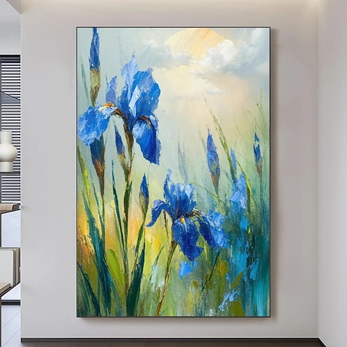 Handgemaltes Ölgemälde auf Leinwand, Wanddekoration mit lila Schwertlilien, Wohnzimmer-, Eingangsbereich- und Wohnbereichsdekoration, gerollt, rahmenlos, ungespannt Image