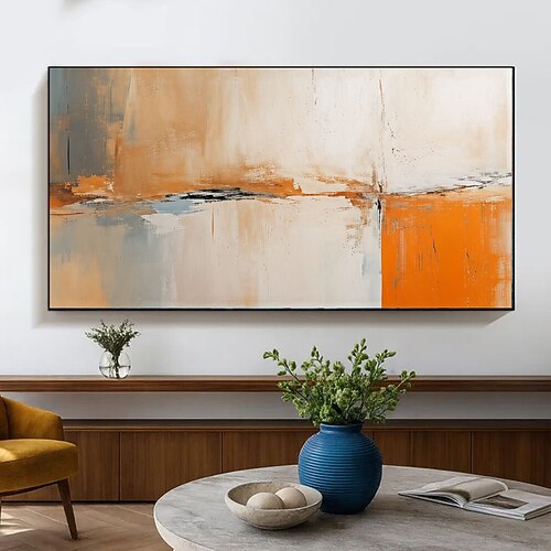 handgemaltes, großes abstraktes Ölgemälde in Gelb-Beige auf Leinwand, moderne Wandkunst, abstrakte Malerei Image