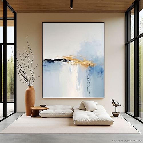 Großes handgemaltes Ölgemälde, minimalistisch, blau-orange, abstraktes Gemälde, blaues abstraktes Leinwandgemälde, modernes dekoratives abstraktes Gemälde, abstraktes Schlafzimmergemälde Image