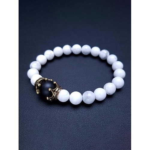 Herrenarmband aus Naturstein – verstellbares Perlen-Design mit Kronendetail, in verschiedenen Farben erhältlich, perfekt für Freizeit und besondere Anlässe Image