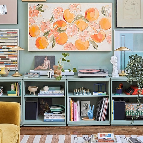 Handgemaltes Ölgemälde auf Leinwand, moderne Wanddekoration mit leuchtend orangefarbenen Früchten, für Zuhause und Restaurant, auf Keilrahmen gespannt / gerollt, ungespannt, rahmenlos Image