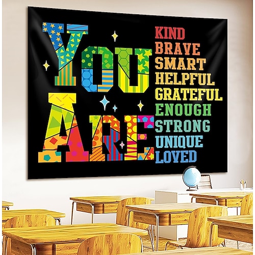 Wandteppich mit dem Zitat „Du bist" – 59 x 51 cm, farbenfrohes Banner mit positivem Spruch, Affirmationswanddekoration, für Schlafzimmer, Klassenzimmer, Spielzimmer, Schulflur Image