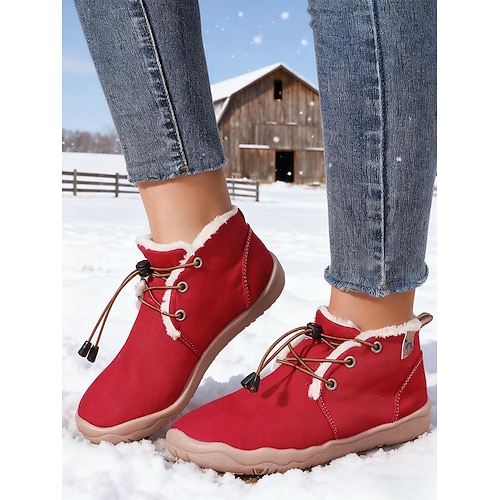 Rote Damenstiefel in Weite H mit Kunstfellfutter – ideal für Outdoor-Aktivitäten, Winterwanderungen, Weihnachtskleidung und Abenteuer im Schnee Image