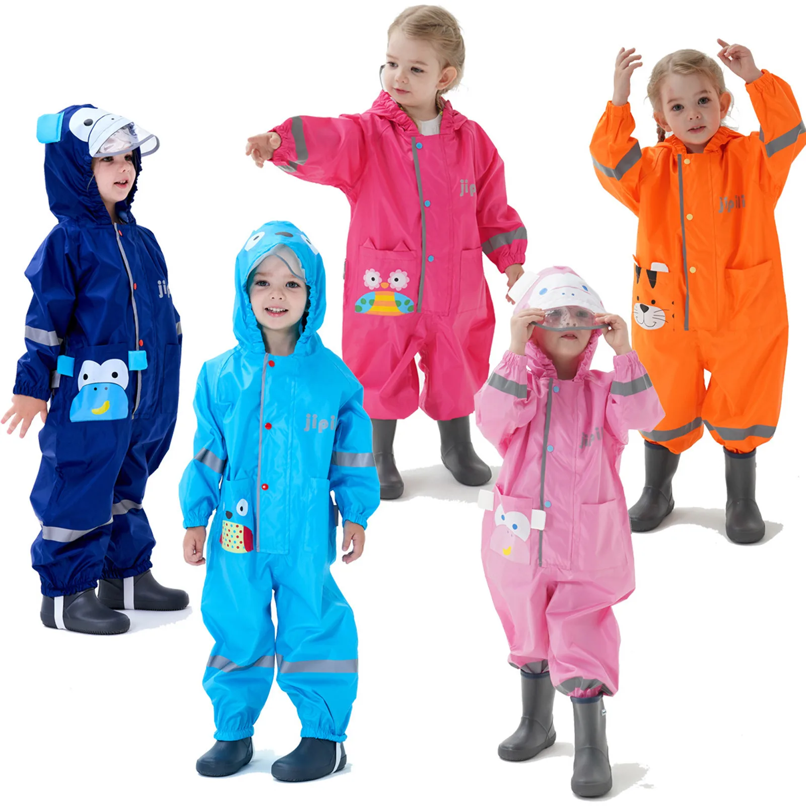 Manteau imperméable pour enfants de 1 à 10 ans, combinaison imperméable à capuche, une pièce, mignon, dessin animé, vêtements de pluie pour bébés