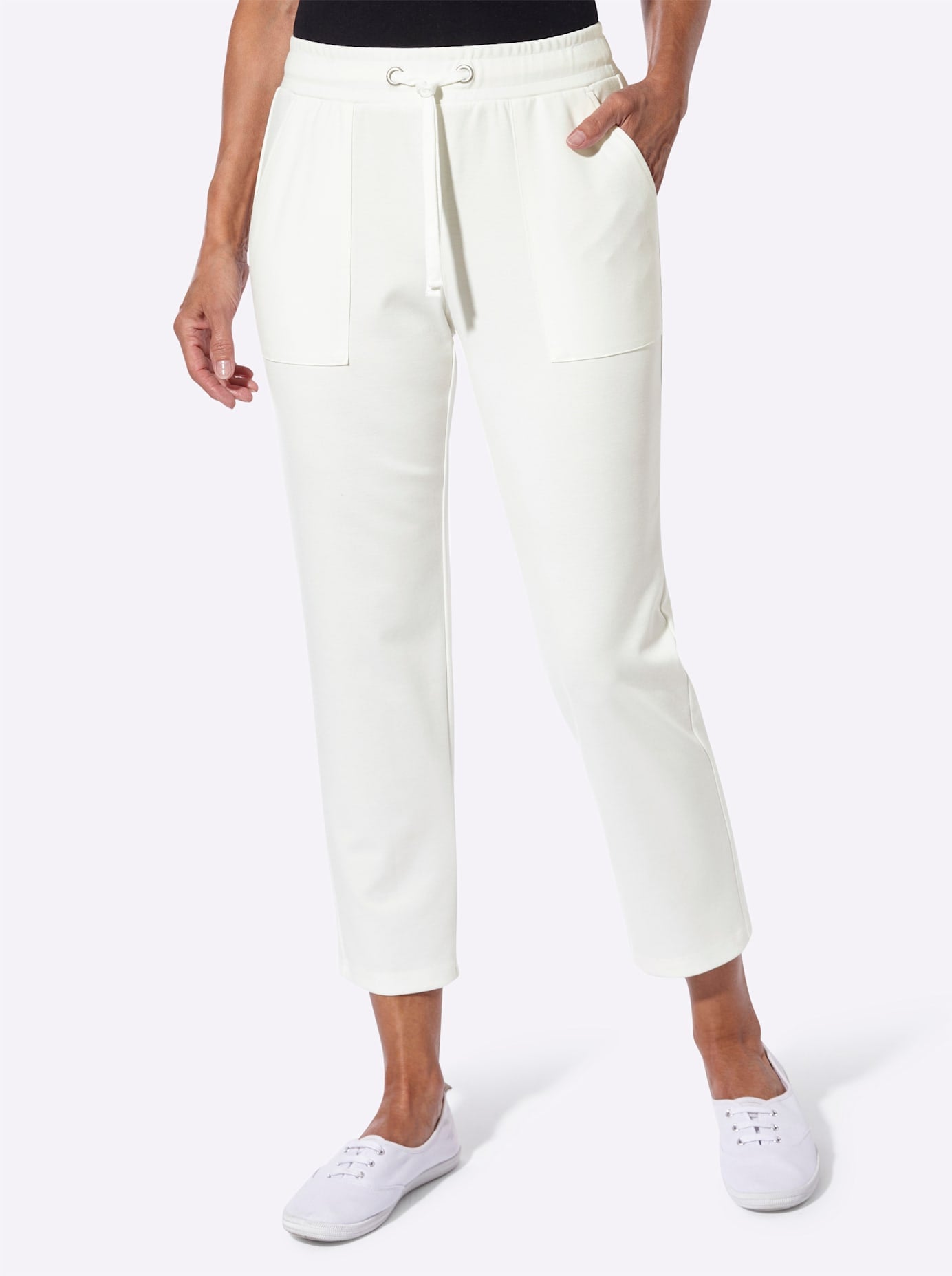 Jerseyhose CASUAL LOOKS, Damen, Gr. 44, Normalgrößen, ecru, 76% Polyester, 20% Viskose, 4% Elasthan, unifarben, Hosen Jerseyhose