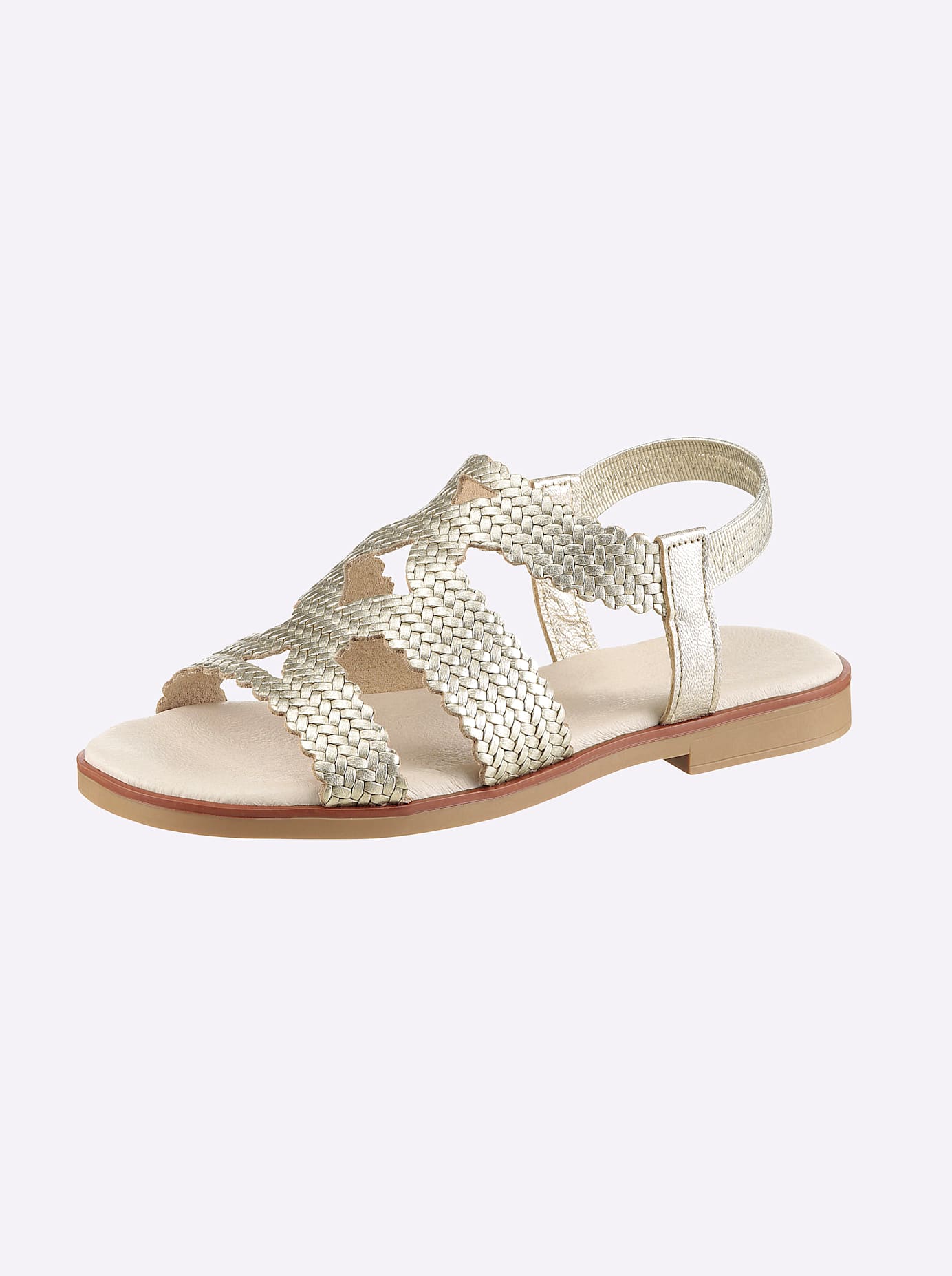 Sandale HEINE, Damen, Gr. 35, goldfarben, Glattleder, Leder, Rindsleder, Schuhe Sandale