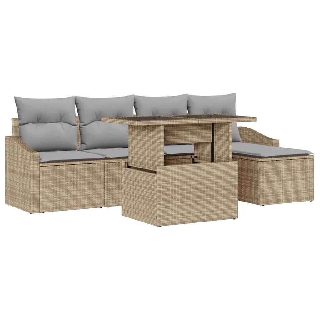vidaXL Garten-Sofa-Set mit Kissen 6 pcs Beige und Hellgrau Poly-Rattan Image