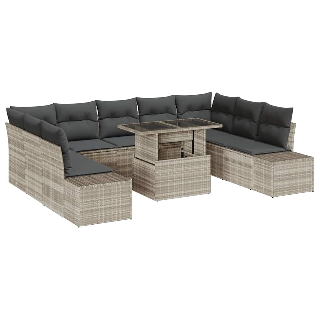 vidaXL Garten-Sofa-Set mit Speicher 10 pcs Hellgrau Poly Rattan Image