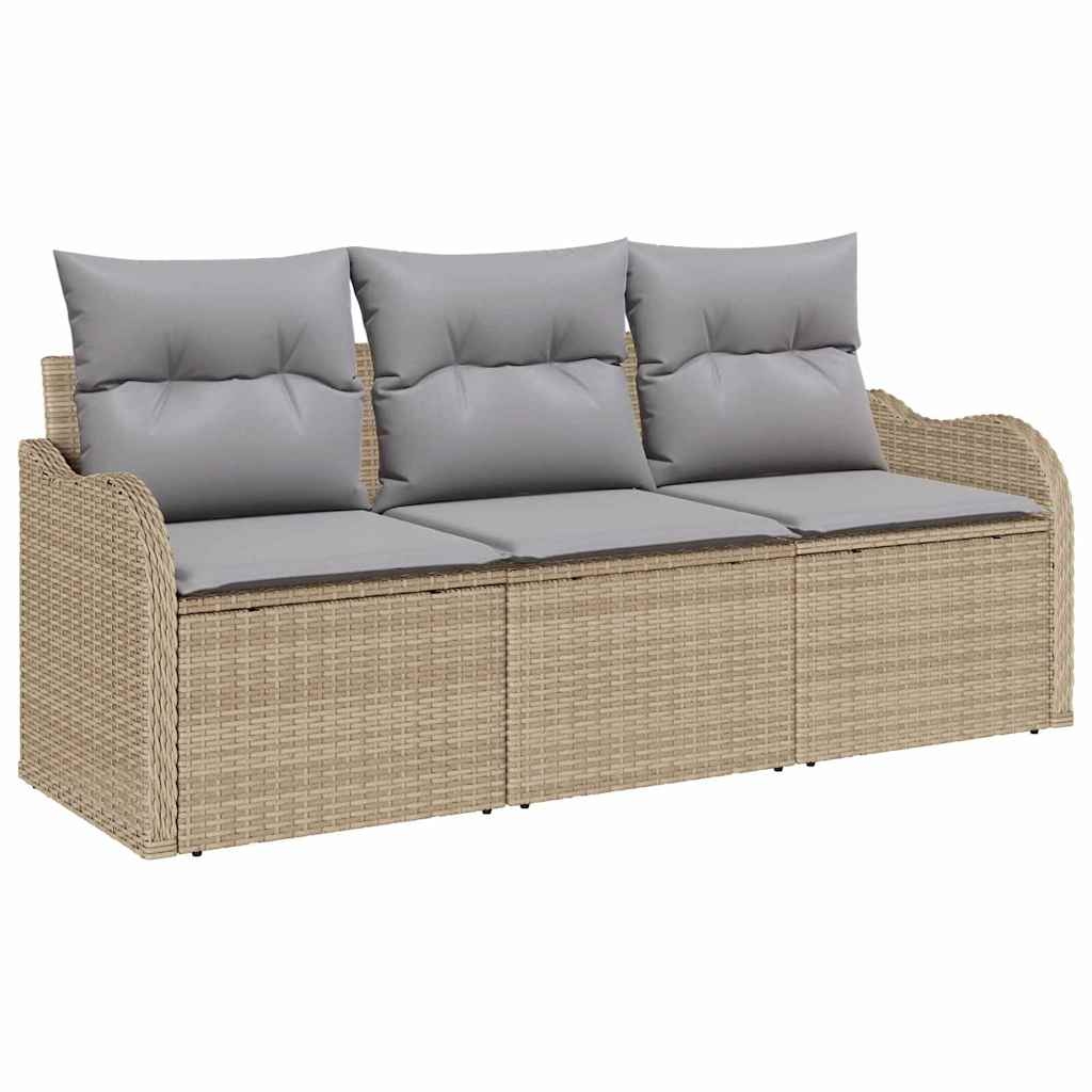 vidaXL Garten-Sofa-Set mit Kissen mit Speicher 3 pcs Beige Poly Rattan Image