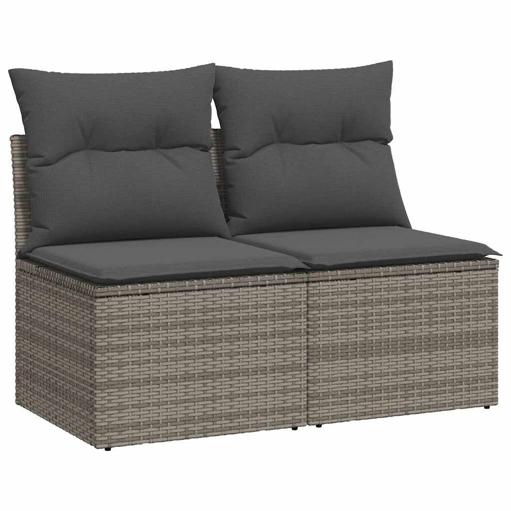 vidaXL 2-tlg. Garten-Sofagarnitur mit Kissen Grau Poly Rattan Akazie Image