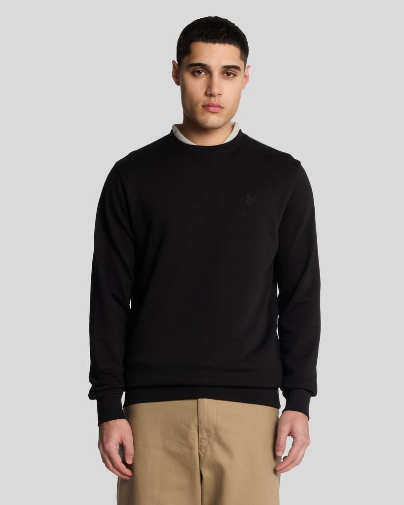 Lyle & Scott Sweatshirt mit Rundhalsausschnitt aus superfeiner Baumwolle – Schwarz Image