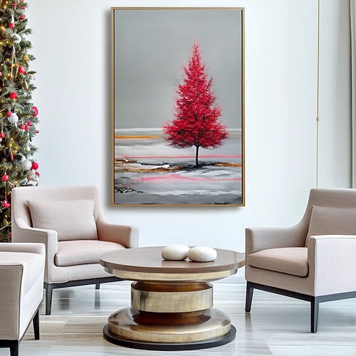 dipinto su tela astratto con albero rosso, grande tela artistica da parete, decorazione per la casa o l'ufficio, fatto a mano su ordinazione, regalo per gli amanti dell'arte