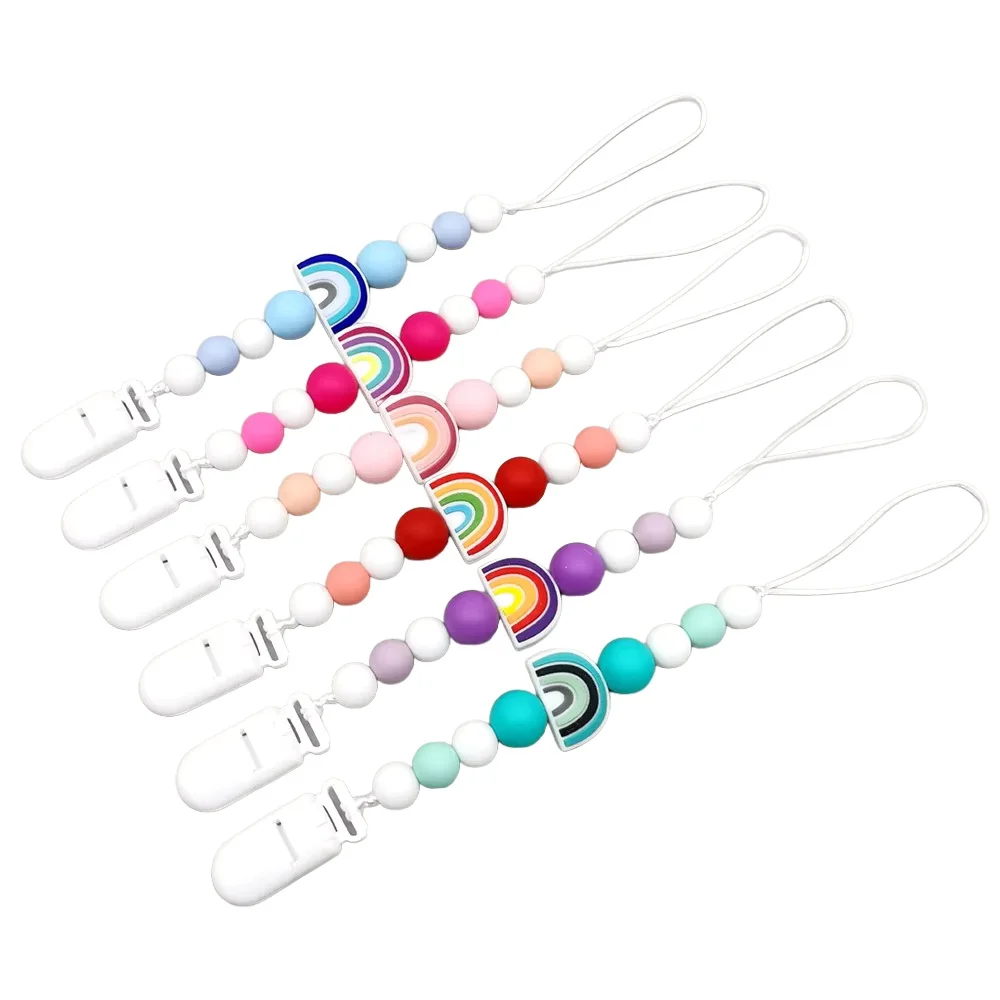 Regenbogen Baby Schnullerkette Kunststoff Schnuller Nippelklammern für Babyparty Geschenk Image