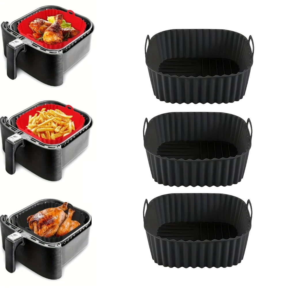 Wiederverwendbare Airfryer-Pfanne, Zubehör, Silikon-Air Fryers, Ofen-Backblech, Pizza, Huhn, Airfryer, antihaftbeschichtete Silikonform Image