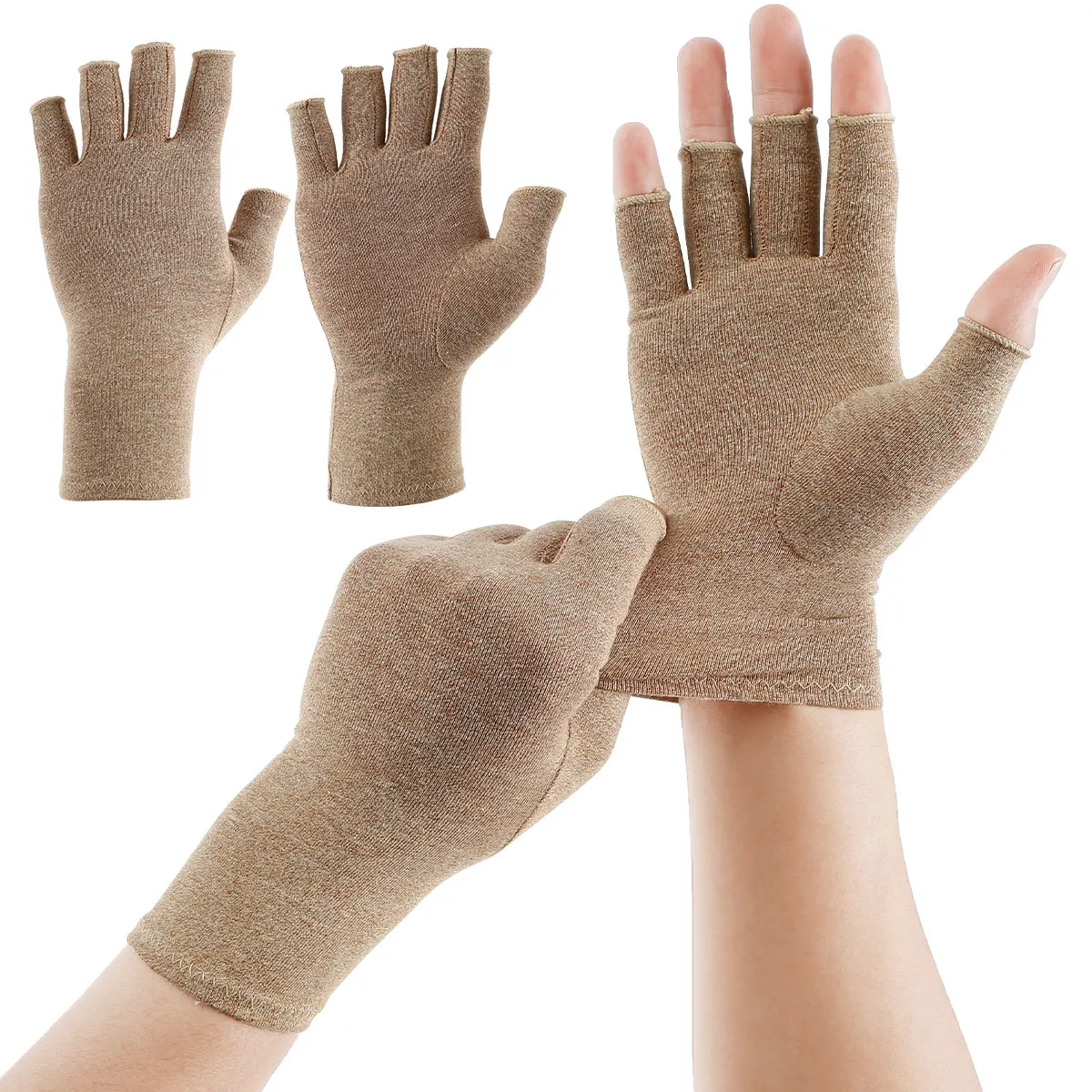 Arthritis-Handschuhe, Kompressionshandschuhe, Baumwolle, Linderung von Gelenkschmerzen, Handgelenkstütze, Handbandage, lindert Handbeschwerden, fingerlose Handschuhe Image