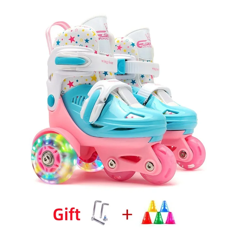 Flash zweireihige Rollschuhe Schuhe Kinder Speed Ice Skates Anfänger 4-Rad-Rollschuhe verstellbare Größe Rollers für Kinder