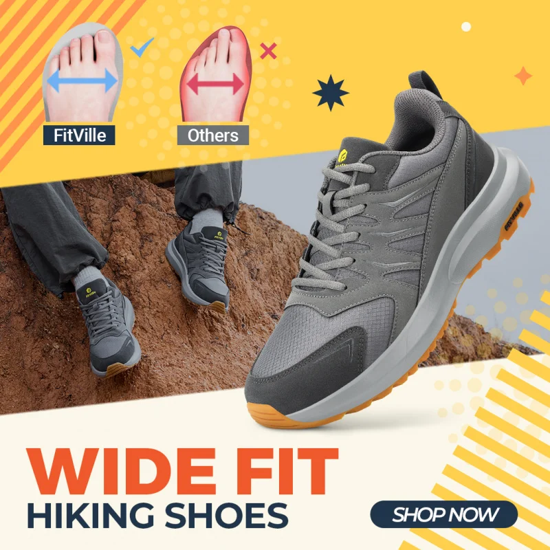 FitVille Extra breite Turnschuhe für Herren, Wanderschuhe, breite Zehenbox, leichter Laufschuh für Plattfüße mit Fußgewölbeunterstützung Image