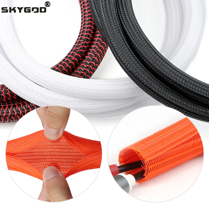 1 ~ 50 m PET-geflochtene, erweiterbare Kabelhülse, 3 ~ 25 mm, selbstgeschlossen, flexibel, isoliert, Wickelrohr, geteilter Leitungsschutz, Draht-Organizer Image