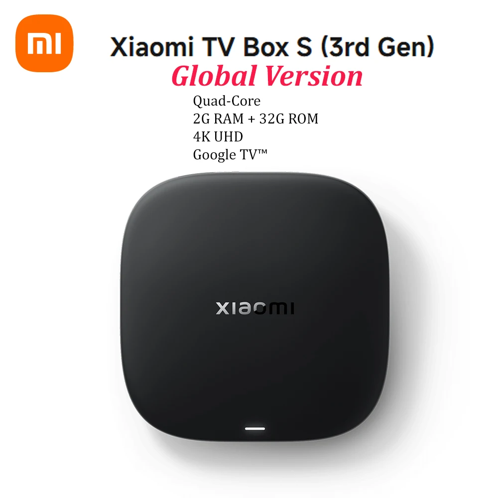 Xiaomi TV Box S Versione globale di terza generazione 4K Ultra HD 32 GB ROM 2,4 GHz/5 GHz Bluetooth 5.2 Google TV Google Assistant Lettore multimediale