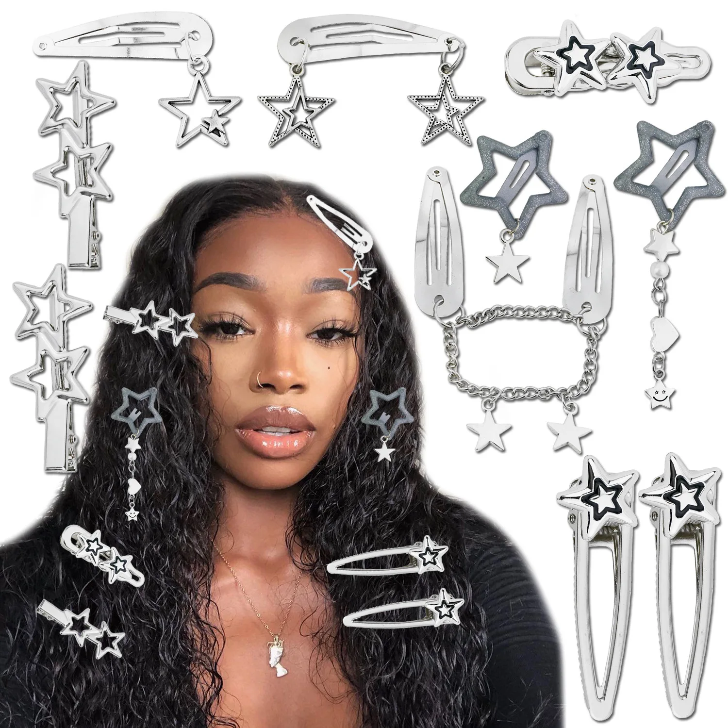 10 teile/beutel Gothic Trend Stern Haar Clips Dreadlock Haar Ringe Haar Ketten Haar Zubehör Set Image