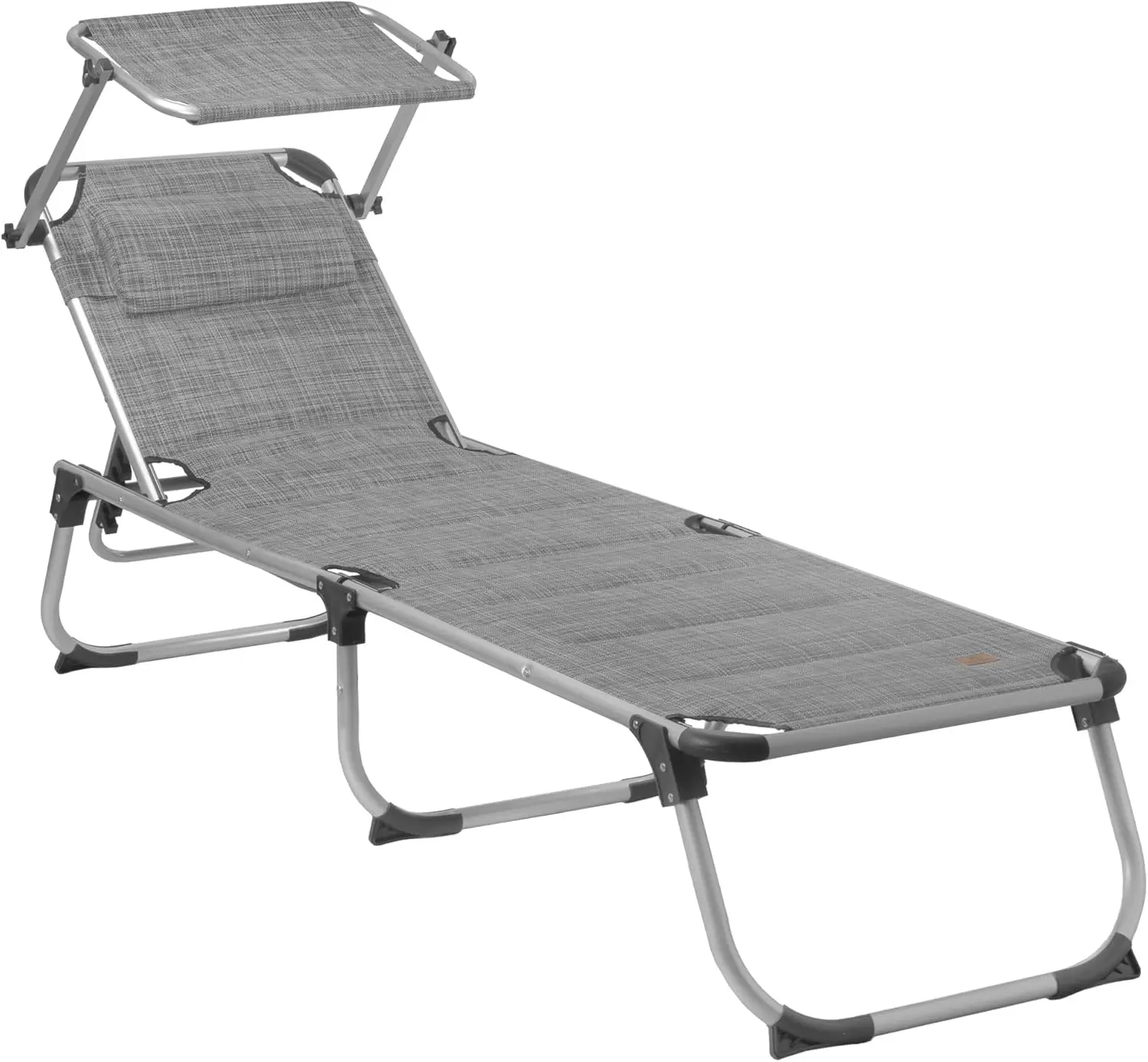 Sonnenliege mit Dach, meliertes Grau, Camping-Liege aus Aluminium, Liegestuhl, Liegestuhl, mit Sonnendach, Angel-/Strandliege