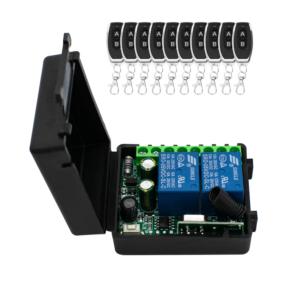 433 MHz 2-Kanal-RF-Fernschalter, Empfänger und Sender, kabelloses Relais für Garagentor, Vorhang, Ventilator, Lichtmotorsteuerung Image