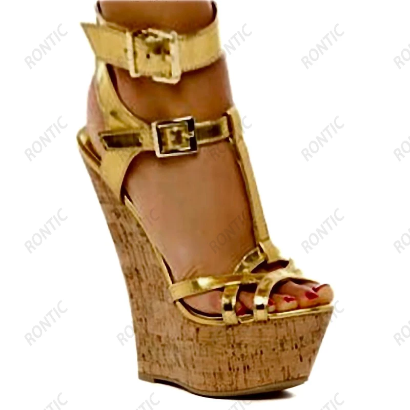 Rontic handgemachte Damen-Sommer-Plateau-Sandalen mit ausgehöhlten Keilabsätzen, Peep-Toe, hübsche weiße Party-Cosplay-Schuhe, US-Größe 5–15