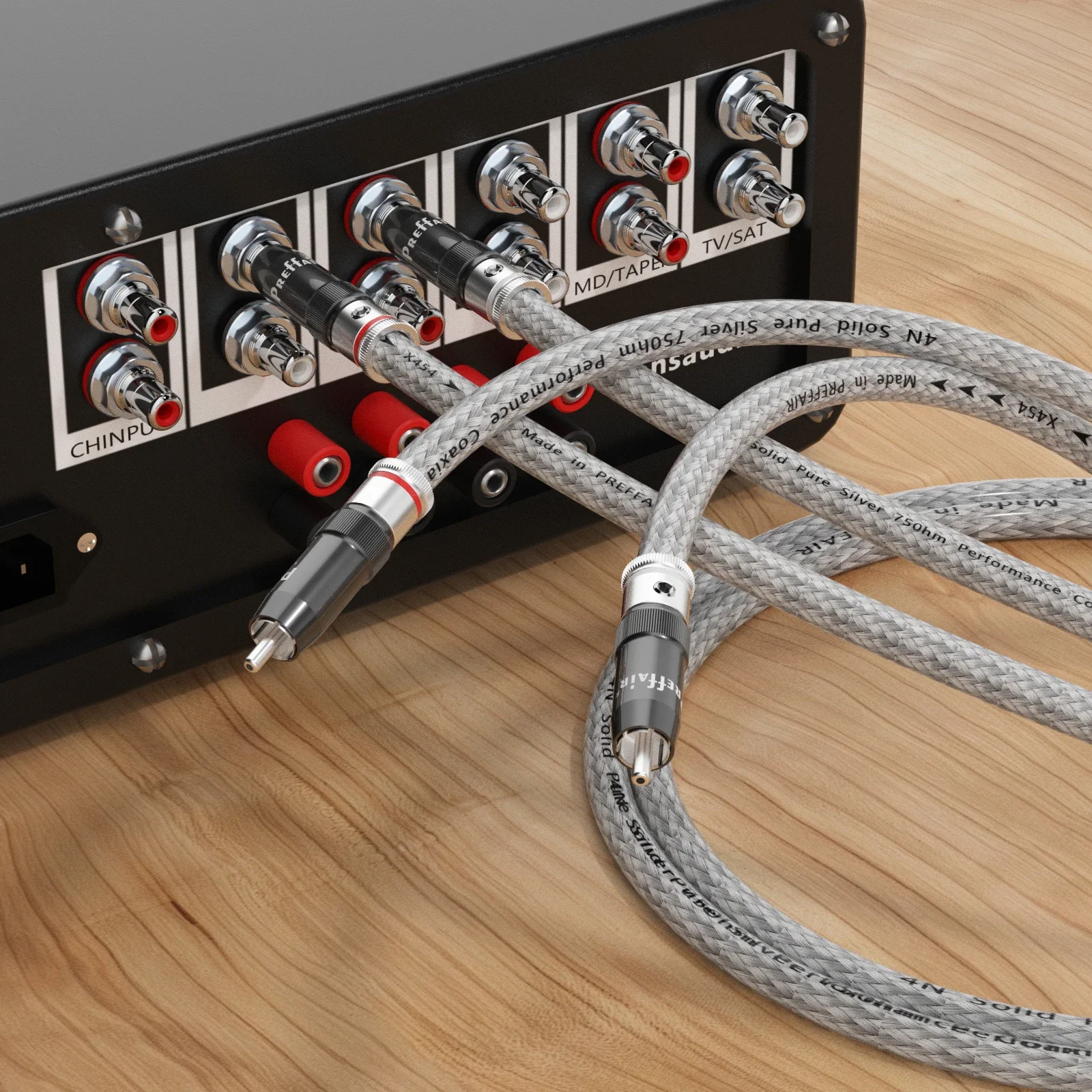 Preffair 99,99 % reines Silber, RCA-Kabel, HiFi-Audio-Verbindung, massiver PSS-Kernkabel aus reinem Silber, versilberter Steckverbinder Image