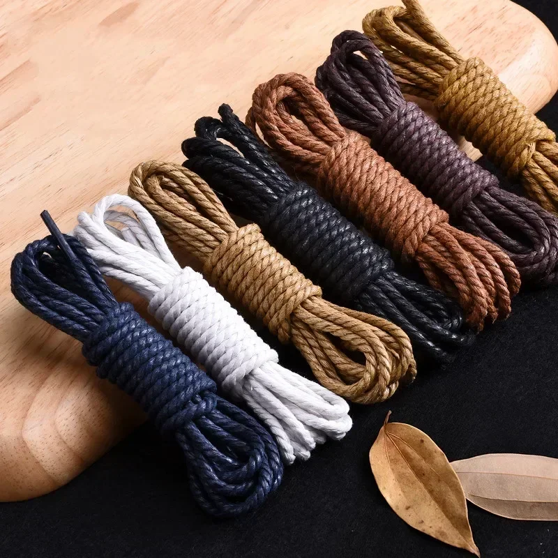 Runde Schnürsenkel aus grober Baumwolle, Seil, schwarze und weiße Lederschuhe, Schnürsenkel, braun gewachst, britische Freizeitstiefel, Knöchelschuhe, Schnürsenkel, 1 Paar Image